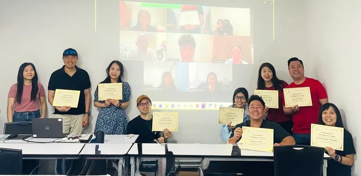 A Thai class with students joining live over Zoom