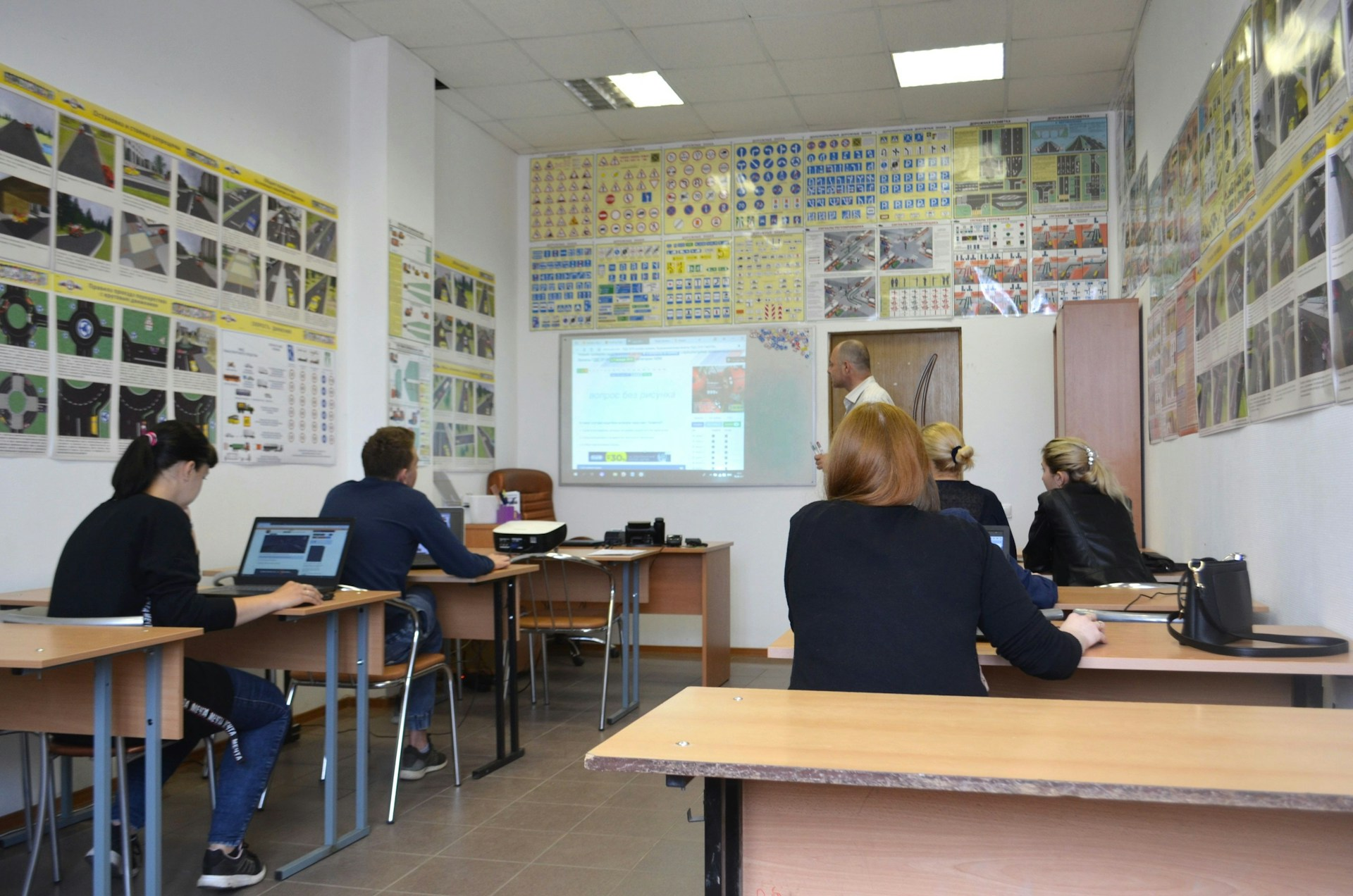 Students attending a class