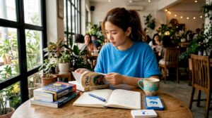 Student preparing for Thai course at home