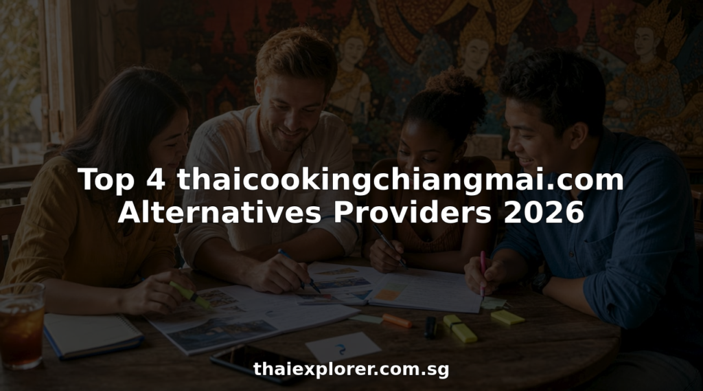 Group reviewing Thai language course brochures