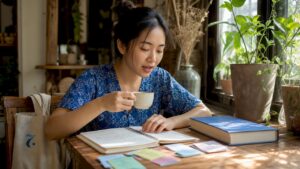 Young woman studying polite Thai language requests