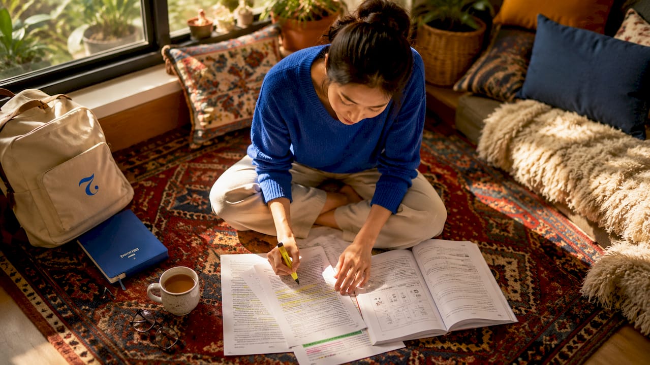 Woman customizing Thai language lessons at home table