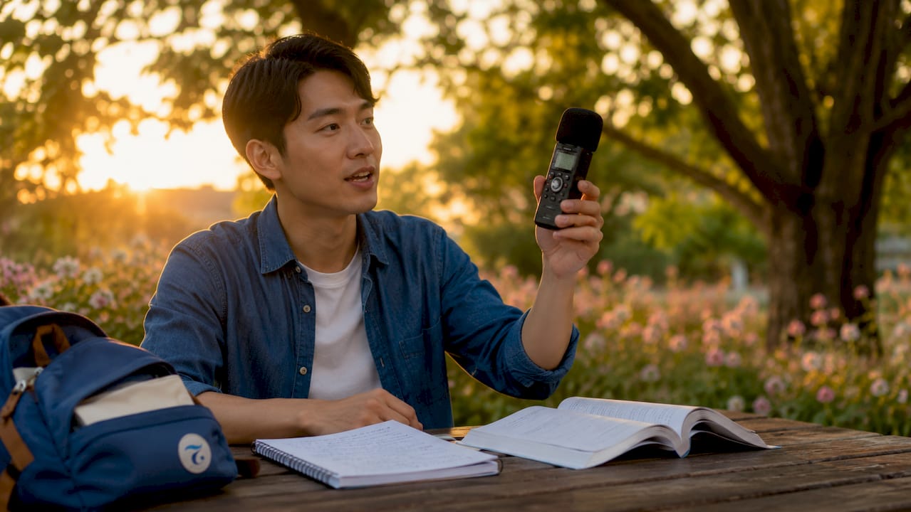 Person practicing Thai speaking with smartphone