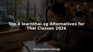 Woman learning Thai language in classroom
