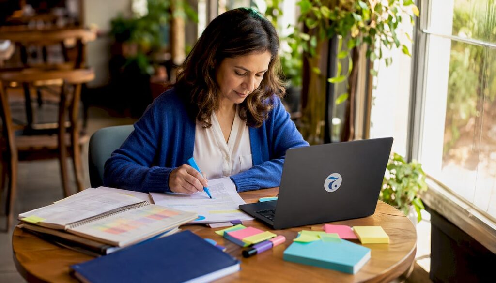 Educator reviewing and marking course materials