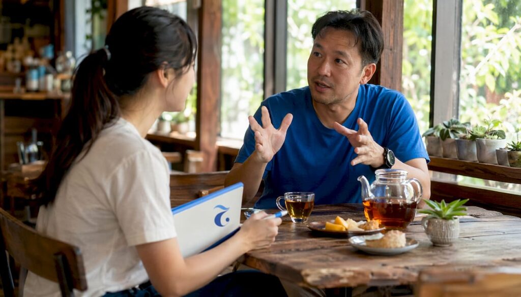 Learner practicing Thai conversation with instructor