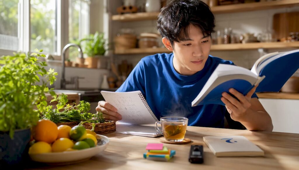 Young learner studying Thai at home