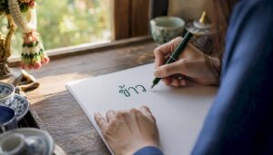 Hand writing Thai syllable on paper