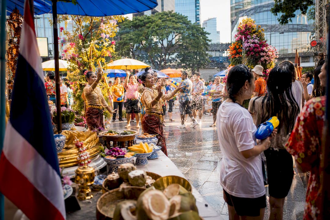 Water splash and decorations at Singapore Songkran festival