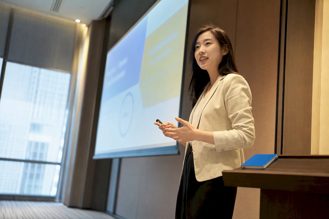 Learner rehearsing Thai business presentation