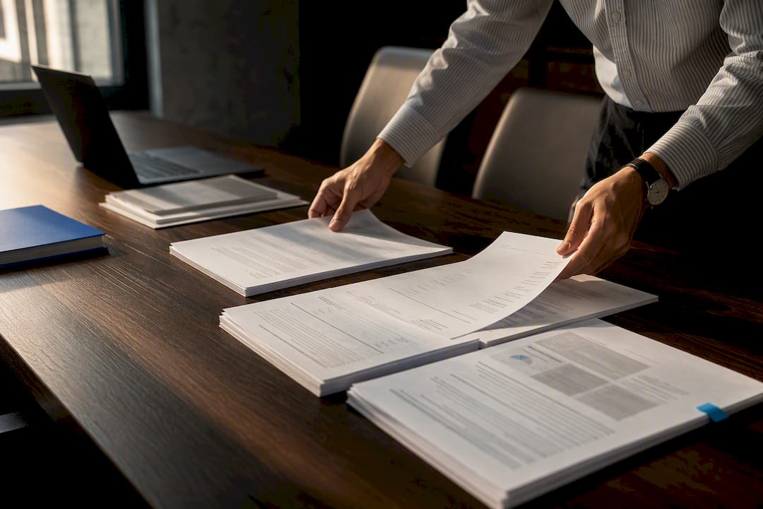 Thai business documents arranged on table