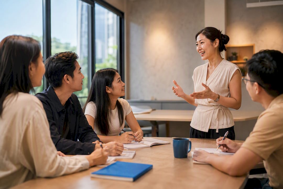Thai instructor leading a small language class