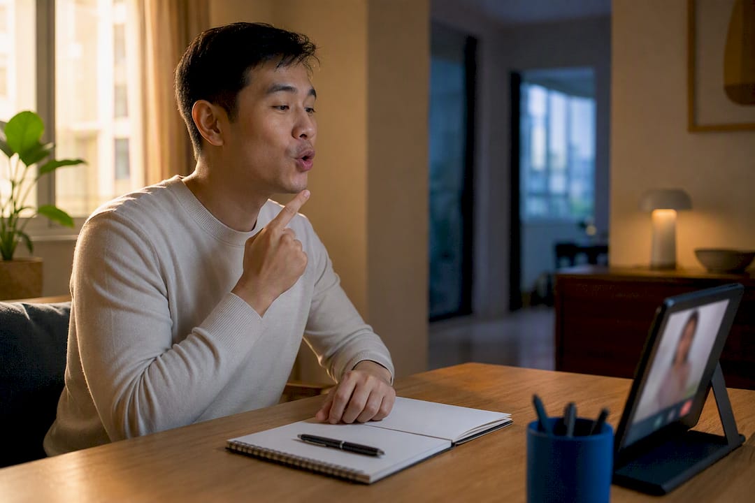 Adult practising Thai in an online lesson